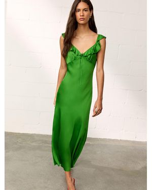 BHOEM Satin Frill Detail Straps Midi Dress - Green