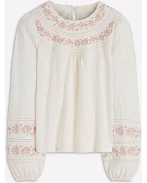 Boden Rosie Embroidered Jersey Top - Natural