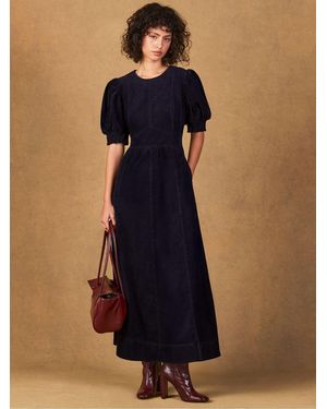 Ro & Zo Petite Cord Puff Sleeve Midi Dress - Blue