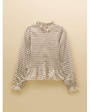 Joules Zoe Ditsy Long Sleeved Smocked Blouse - Natural