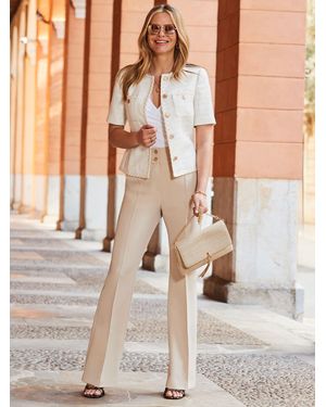 Sosandar Metallic Short Sleeve Boucle Jacket - Natural