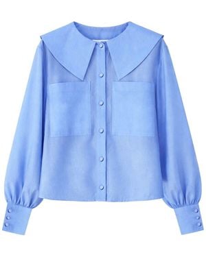Ro & Zo Pocket Detail Sheer Blouse - Blue