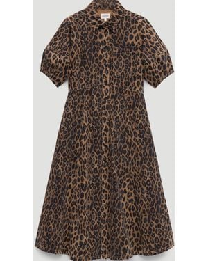 Hush Lark Barrel Sleeve Denim Dress - Brown