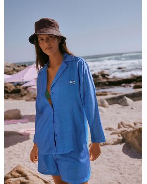 Self Beach Co-Ord Shirt With Linen - Blue