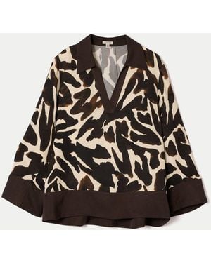 Jigsaw Zebra Satin Long Sleeved Blouse - Black