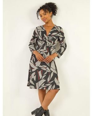 Roman Petite Floral Print Twist Front Dress - Natural