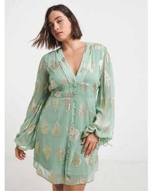 Simply Be Jacquard Skater Dress - Green