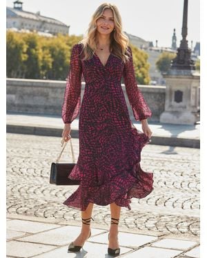 Sosandar Spot Print Ruffle Hem Midi Dress - Purple