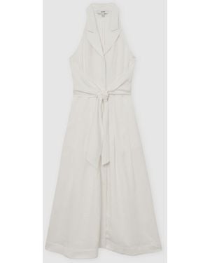 Reiss Sleeveless Tie-Front Midi Dress With Linen - White