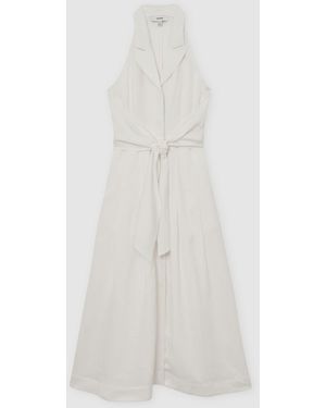 chinese dress ladies Long Belted Shirt Dress White Linen