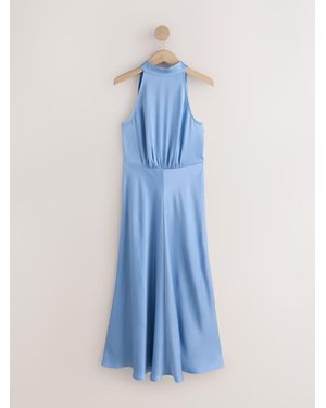 Next Textured Satin Halter Sleeveless Midi Dress - Blue