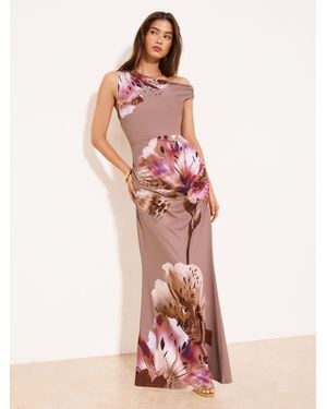 Lipsy Mocha Off The Shoulder Floral Print Maxi Dress - Pink