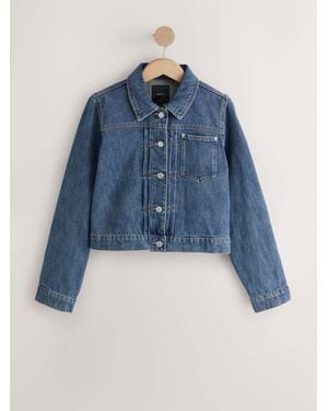 Next Dark Pleated Denim Trucker Jacket - Blue