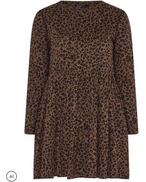Yours Curve Leopard Print Peplum Mini Dress - Brown