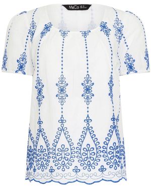 M Com Embroidered Short Sleeve Top - Blue