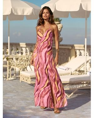Lipsy Printed V-Neck Strappy Maxi Dress - Gray