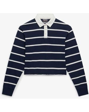 Superdry Dark/ Athletic Essential Cropped Stripe Rugby Shirt - Blue
