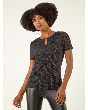 Roman Hotfix Keyhole Stretch Top - Black