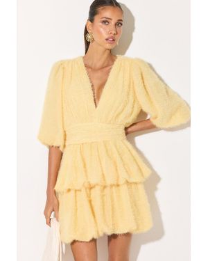 Loavies The Petal's Truth Dress With Puff Sleeves And Ruffles - Natural