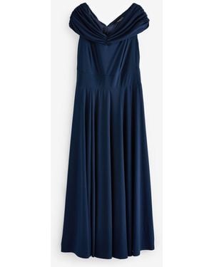 Scarlett & Jo Bardot Solid Maxi Dress - Blue