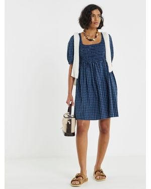 Simply Be Shirred Skater Dress - Blue