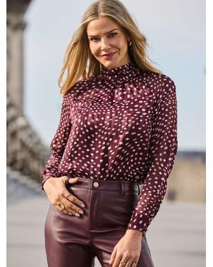 Sosandar Spot Print Satin Tie Neck Blouse - Red