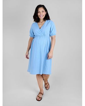 Jojo Maman Bébé Seersucker Puff Sleeve Maternity Mini Dress - Blau