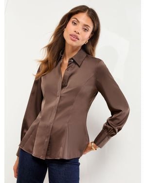 Lipsy Satin Shirt - Brown