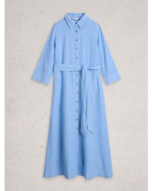 White Stuff Soma Linen Shirt Dress - Blue