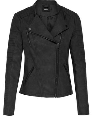 ONLY Collarless Faux Leather Biker Jacket - Black