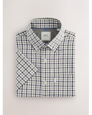 Next Regular Fit Easy Iron Button Down Short Sleeve Oxford Shirt - White