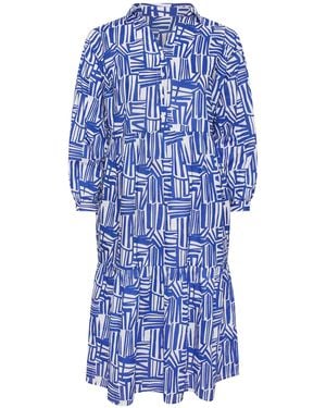 Evans Abstract Long Sleeve Shirt Dress - Blue