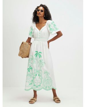 River Island Short Sleeve Embroidered Maxi Dress - Green