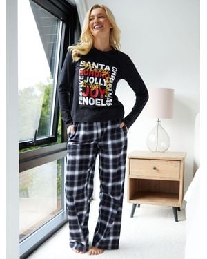 Threadbare Jolly Matching Christmas Check Family Pyjamas - White