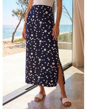 Roman Spot Print Maxi Skirt - Blue
