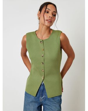 Threadbare Ribbed Knitted Waistcoat - Green