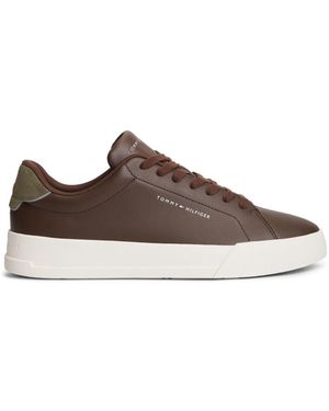 Tommy Hilfiger Logo Court Sneakers With Leather - Brown