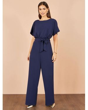 Yumi' Batwing Sleeve Tie Waist Jumpsuit - Blue