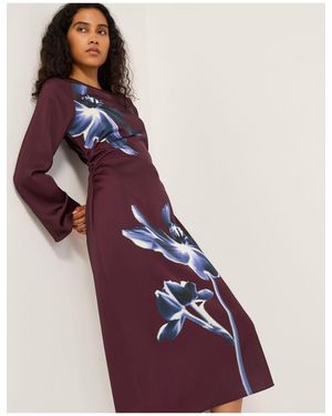 Monsoon Polly Floral Print Midi Dress - Purple