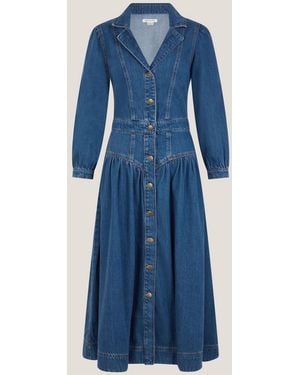 Monsoon Tasmin Button Denim Midi Dress - Blue