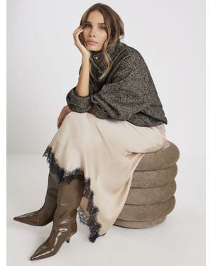 River Island Satin Skirt With Lace - Brown