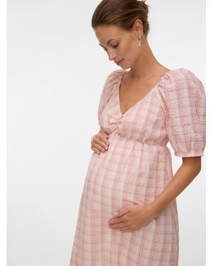 Mama.licious Maternity Puff Sleeve V-Neck Dress - Pink