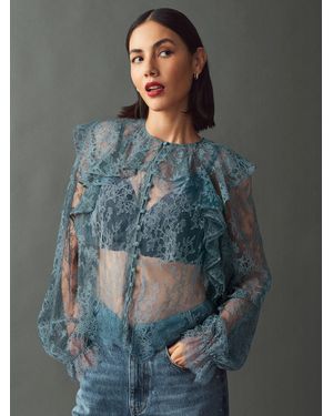 Next Langärmelige Spitzenbluse Mit Rüscheneu 44 (Uk 16) - Grau