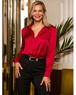 Sosandar Embellished Satin Shirt With Buttons - Red
