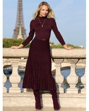 Sosandar Animal Print Two Part Knitted Midi Dress - Red