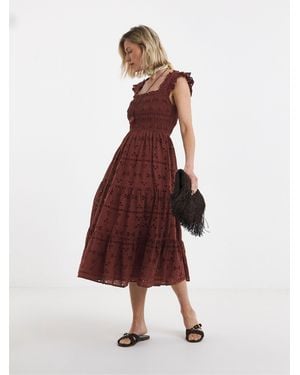 JD Williams Broderie Shirred Frill Sleeve Maxi Dress
