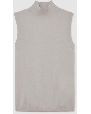 Reiss Evelyn Merino Wool Funnel-Neck Sleeveless Vest - Gray