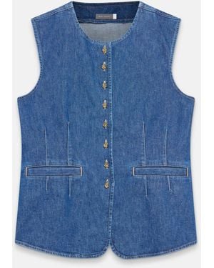 Mint Velvet Denim Longline Waistcoat - Blue