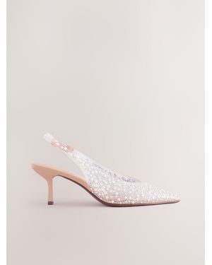 Next Forever Comfort Point Toe Vinyl Jewel Detail Sling Back Heels - Natural