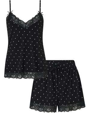 Pour Moi Dot Sofa Loves Lace Jersey Cami And Short Pajamas Set - Black